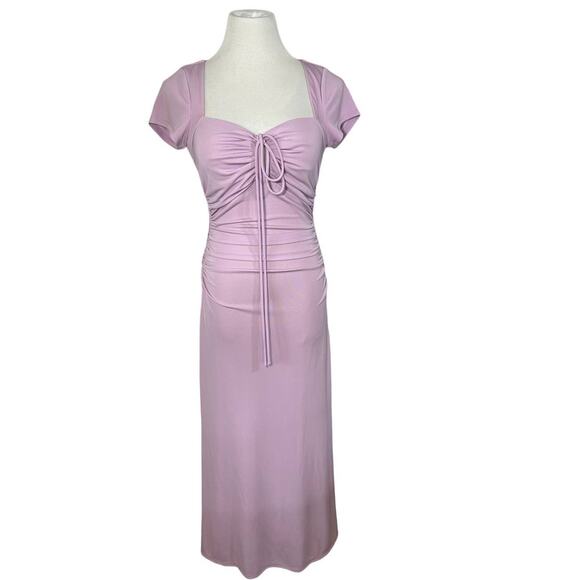 Cinq A Sept NEW Janis Square Neck Tie Front Short Sleeve Midi Dress Purple 4 - Picture 3 of 11